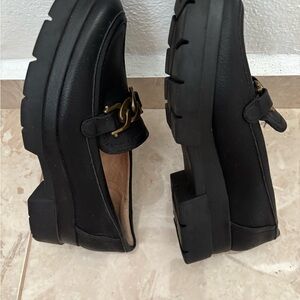 Naturalizer Black Suede Moccasins with Gold Chain Detail. Excellent condition